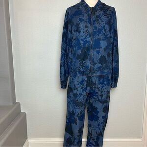 Juicy Couture Jacket Jogger Set Women's M Top S Pants Blue Floral Print Pull On